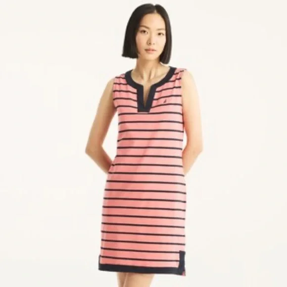 Nautica Women's Breton Sleeveless V-Neck Stretch Cotton Polo Dress, Size Medium - Picture 2 of 16